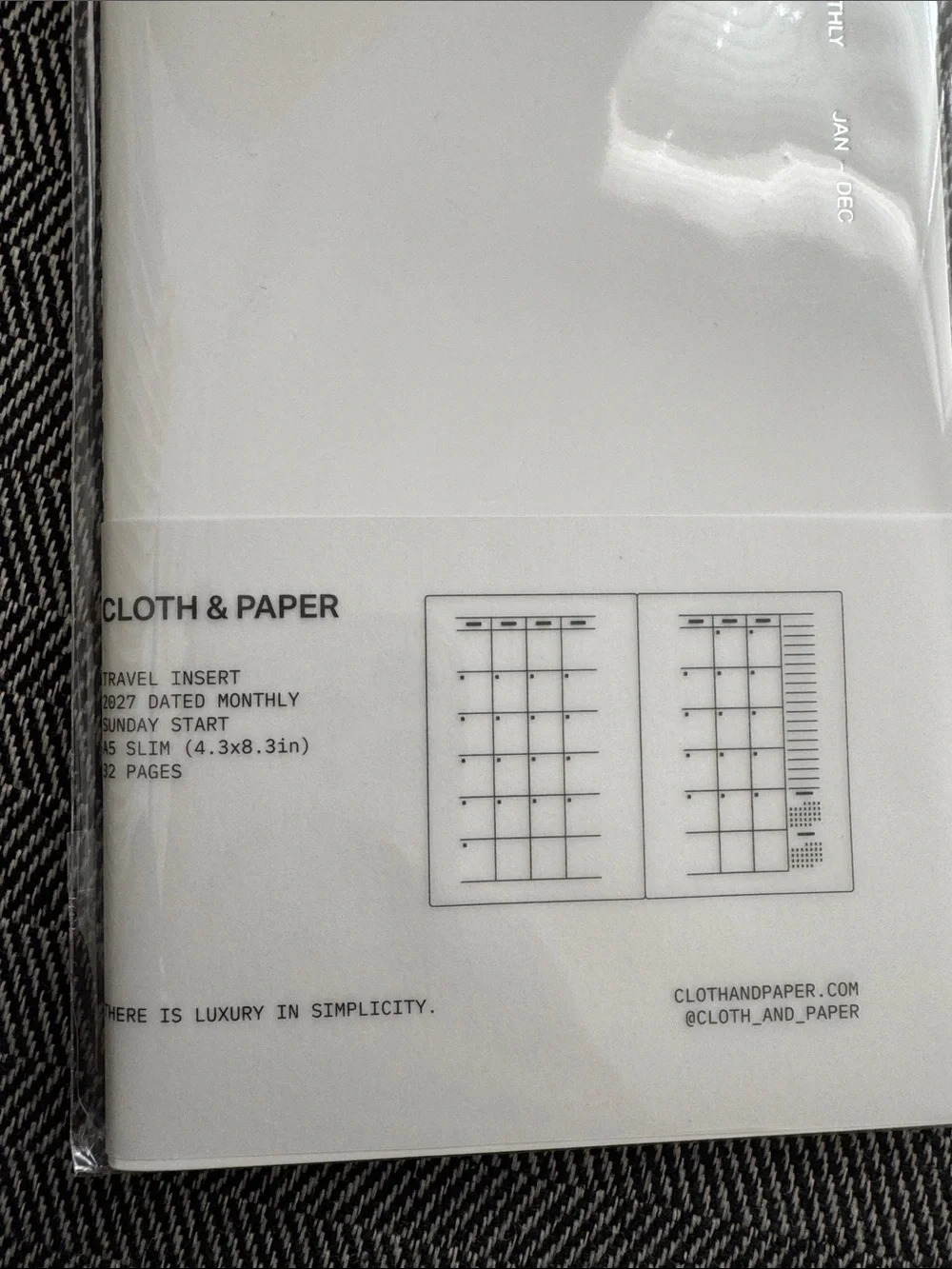 Cloth & Paper White Travel Planner Insert - Monthly